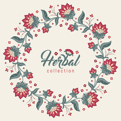 花圆形框架，雅各宾风格花花环图片下载