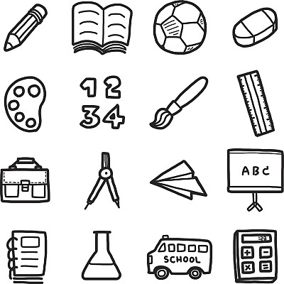 儿童，学校物品，图标集图片下载