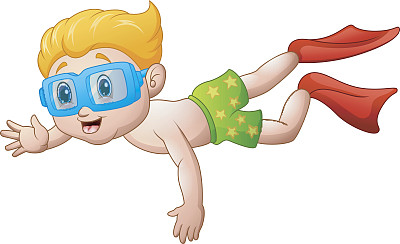 可爱的男孩卡通潜水素材图片