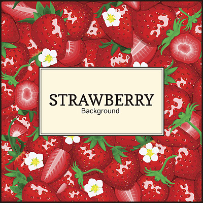 方形白色标签上成熟的草莓背景。矢量插图。图片下载