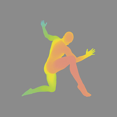 舞蹈演员跪着跳舞。一个舞者的剪影。人的三维模型。图片下载