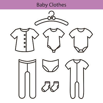 婴儿衣服矢量线图标图片下载