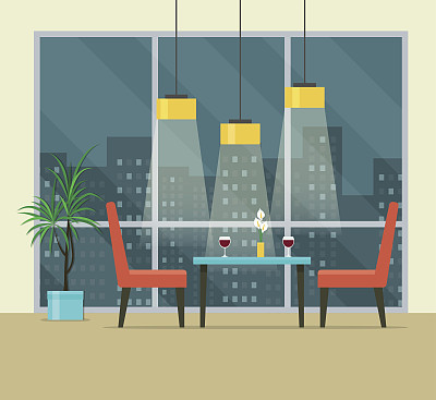 晚上与葡萄酒浪漫约会。矢量平面插图图片下载