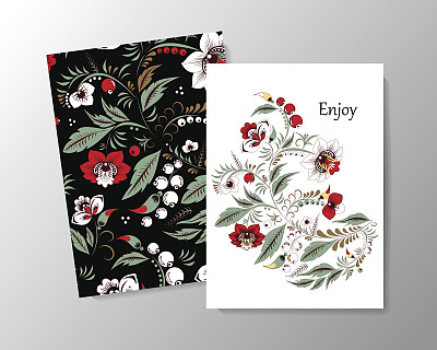 存量向量花和叶装饰。东方或俄罗斯模式。项链刺绣设计图片下载