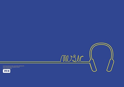 向量:耳机和线路上的蓝色背景图片下载