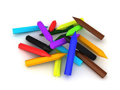 一堆彩色铅笔的3D插图图片下载