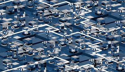 蓝色的未来城市和发光的街区图片下载