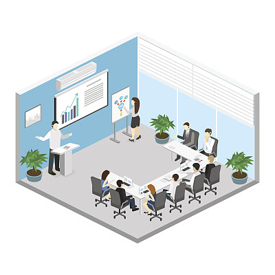 商务会议在办公室里围着桌子举行商务演示会议。图片下载