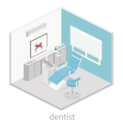 等距牙医的办公室。牙科和医生办公室，牙科和医疗，健康口腔，口腔保健插图图片下载