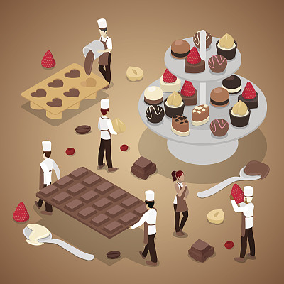 制作巧克力糖果的等距人图片下载