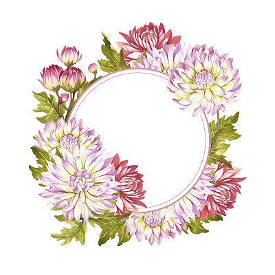 框架和菊花。手绘水彩插图图片下载