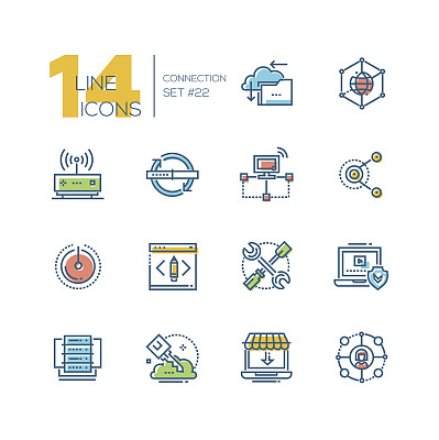 连接-彩色的现代单线图标集。图片下载