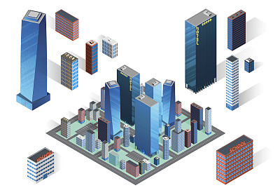 向量等距建筑设置图片下载