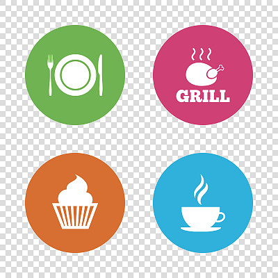 食物图标。松饼蛋糕的象征。叉,刀。图片下载