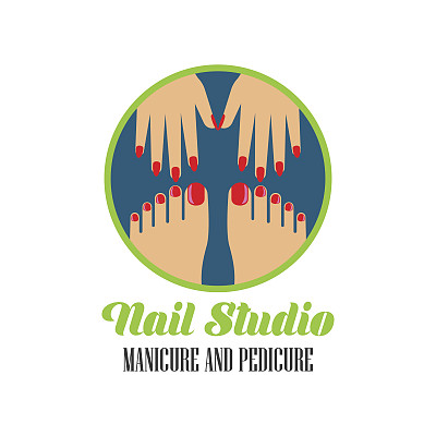 美甲沙龙美甲趾甲图标与文字空间为您的口号/口号，矢量插图图片下载