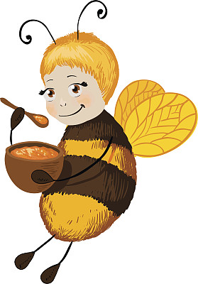 可爱的小蜜蜂和蜂蜜。微笑的性格图片下载