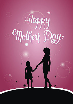 母亲节快乐，剪影女人与孩子，春节贺卡横幅图片下载