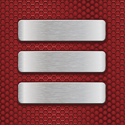 红色穿孔背景上的金属矩形拉丝板图片下载
