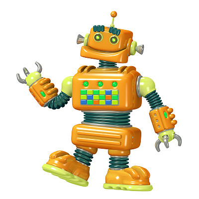 卡通橙色机器人3D插图。图片下载