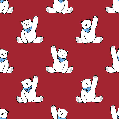 北极熊说你好无缝图案红色图片下载