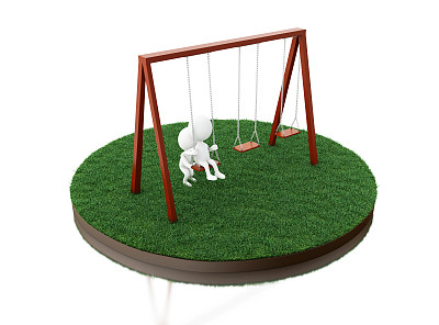 3D白人在秋千上。图片下载