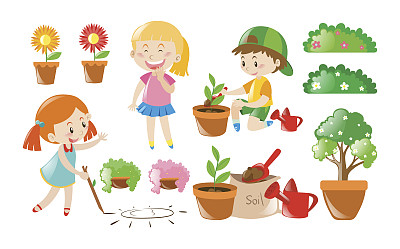 男孩和女孩在做花园里的活图片下载