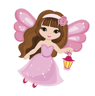 漂亮的小仙女穿着粉红色的裙子，提着灯笼。图片下载