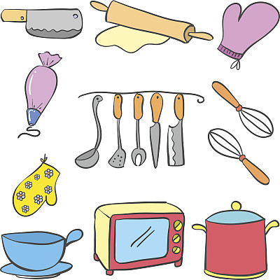 设备厨房设置彩色涂鸦图片下载