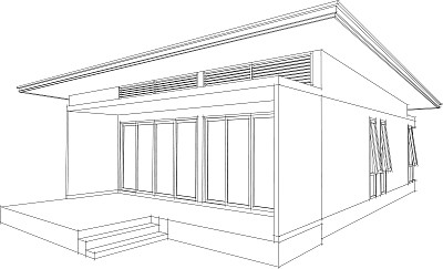 摘要三维渲染的房子线框-矢量插图图片下载