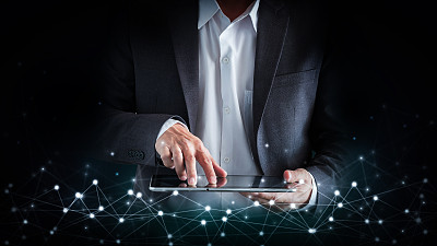 社交网络，全球化商业。摘要技术背景和业务人员图片下载