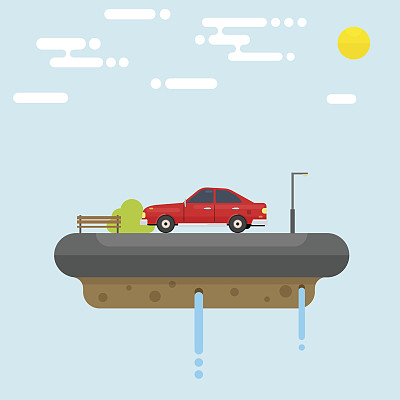 浮岛与轿车图片下载