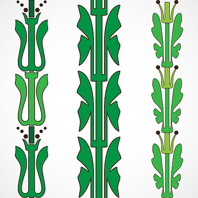 复古装饰集绿色花卉图案无缝垂直bo图片下载