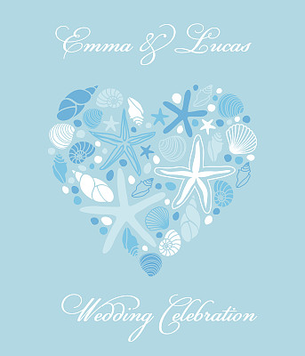 可爱的手绘贝壳和心形海星图片下载