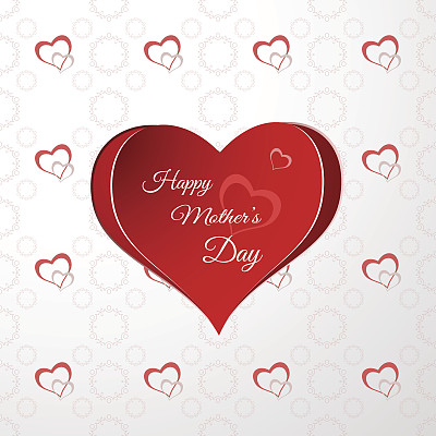 矢量快乐母亲节背景与红心剪红纸和图案与心。图片下载