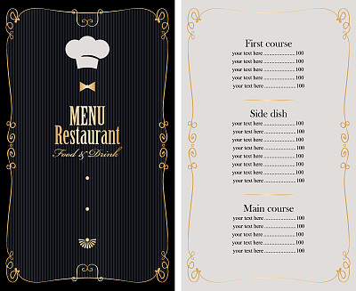 菜单上有价格表和金色图案图片下载