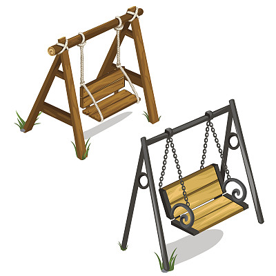 老式木制和锻造的户外秋千。向量图片下载