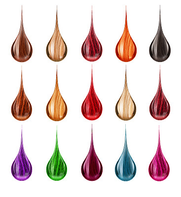 一套与彩色头发滴。说明染发剂的概念图像图片下载