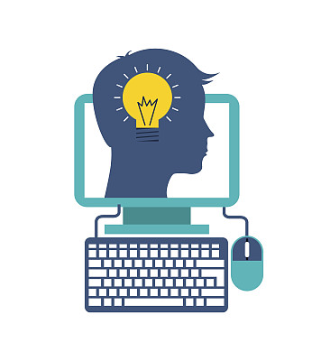 头灯泡电脑图标。思考和构思设计。矢量图形图片下载