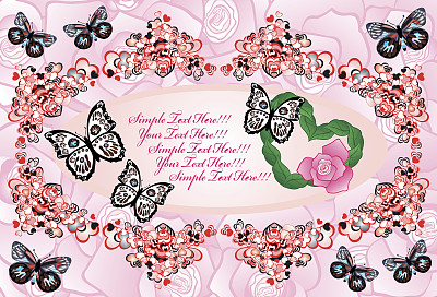 玫瑰、心形和蝴蝶图片下载