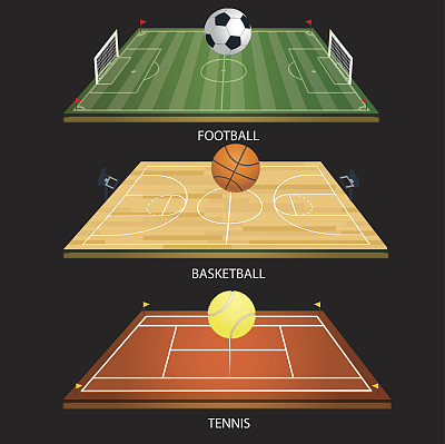 矢量插图背景网球场3D网球图片下载