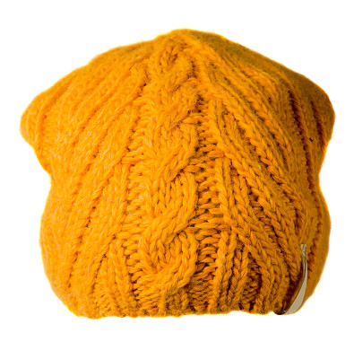 女人的帽子。针织帽孤立在白色背景。黄色的帽子图片下载