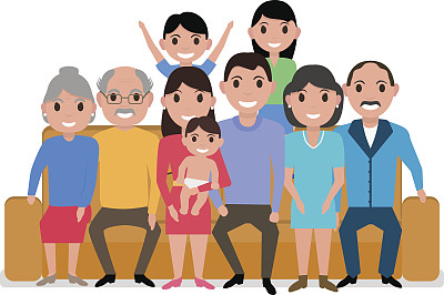 向量卡通大幸福的家庭在沙发上图片下载