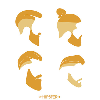 嬉皮士式的发型，胡须，小胡子。图标、轮廓的简单设计。矢量插图。图片下载