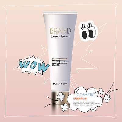 模型的现实三维化妆品产品为您的设计，在一个背景卡通。矢量插图。图片下载