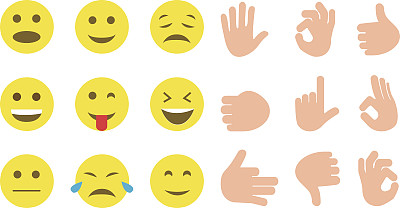 白色背景上的黄色微笑和手势图片下载