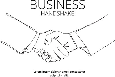 握手连续线矢量画。业务协议向量概念图片下载