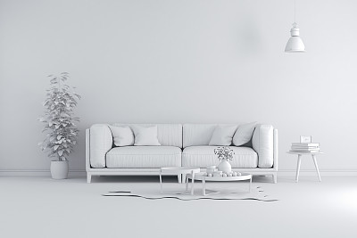 美丽干净的白色内部的3d渲染素材图片