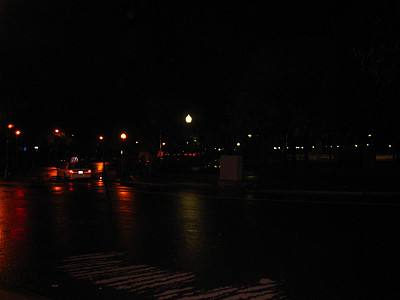 孤独的出租车在夜晚潮湿的街道上图片下载