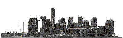 未来城市景观孤立的白色3D插图图片下载