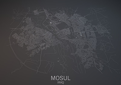 摩苏尔地图，卫星视图，伊拉克城市图片下载